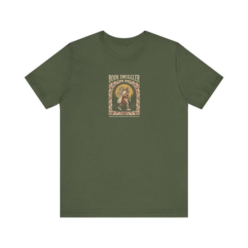 Book Smuggler Bigfoot Tee | Banned Books Shirt | Funny Cryptid Reading Gift | Dark Academia Sasquatch Graphic Tee image 3