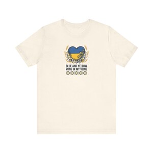 Blue and Yellow Runs in My Veins Shirt, Ukrainian Pride Tee, Folk Art Heart Flag Graphic, Stand With Ukraine Gift image 3