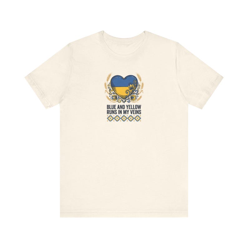 Blue and Yellow Runs in My Veins Shirt, Ukrainian Pride Tee, Folk Art Heart Flag Graphic, Stand With Ukraine Gift image 3