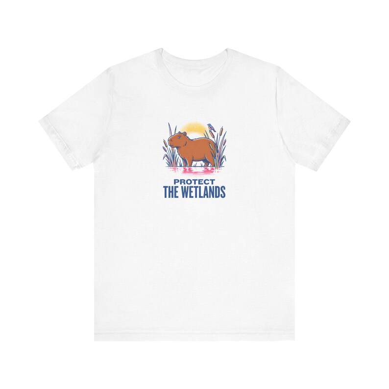 Protect The Wetlands Capybara Tee, Riso Conservation Graphic T-Shirt, Climate Activist Shirt, Wetland Nature Lover Gift image 1