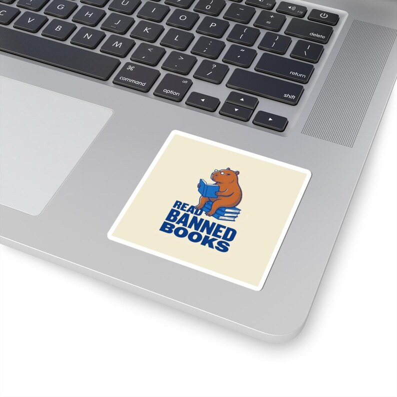 Read Banned Books Sticker | Riso Capybara Bookworm Vinyl Decal | Librarian & Book Lover Gift image 2
