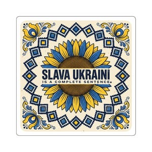 Aufkleber „Slava Ukraini ist ein vollständiger Satz“, Solidaritätsaufkleber Ukraine, Laptop-Aufkleber „Sonnenblume im Volkskunststil“ Bild 3