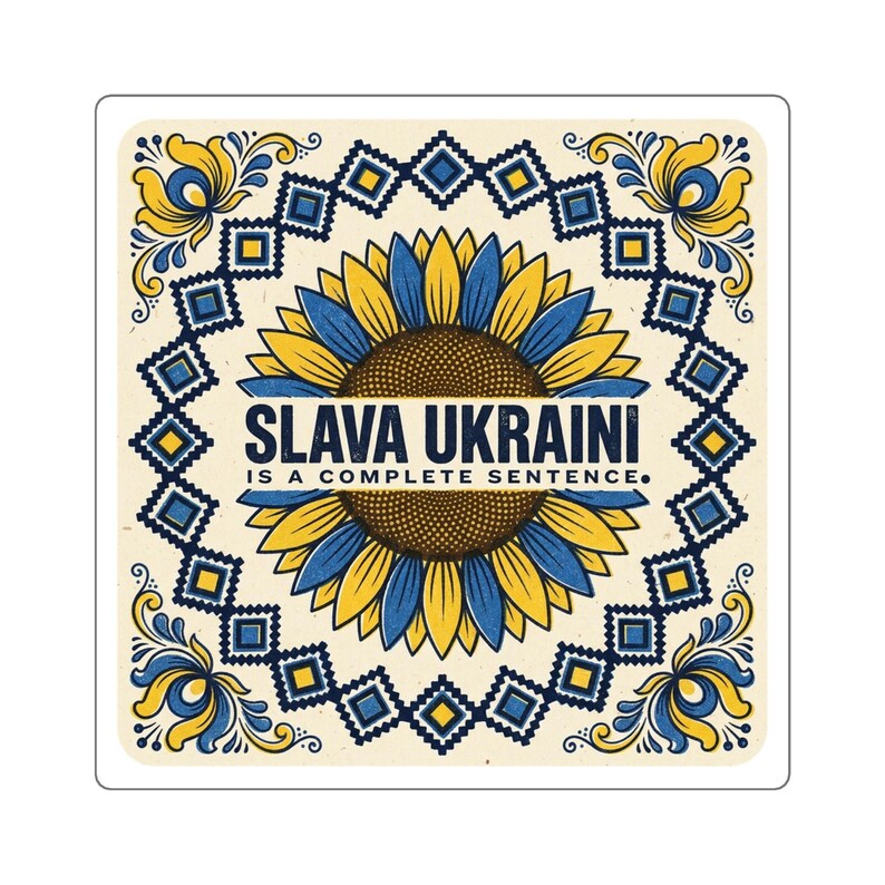 Aufkleber „Slava Ukraini ist ein vollständiger Satz“, Solidaritätsaufkleber Ukraine, Laptop-Aufkleber „Sonnenblume im Volkskunststil“ Bild 3