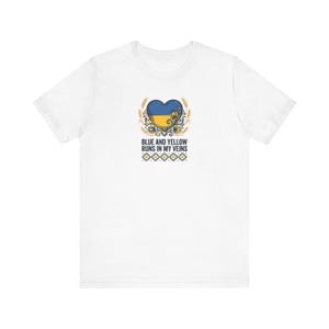 Blue and Yellow Runs in My Veins Shirt, Ukrainian Pride Tee, Folk Art Heart Flag Graphic, Stand With Ukraine Gift image 1