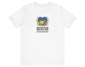 Blue and Yellow Runs in My Veins Shirt, Ukrainian Pride Tee, Folk Art Heart Flag Graphic, Stand With Ukraine Gift
