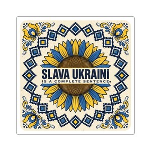 Aufkleber „Slava Ukraini ist ein vollständiger Satz“, Solidaritätsaufkleber Ukraine, Laptop-Aufkleber „Sonnenblume im Volkskunststil“ Bild 2