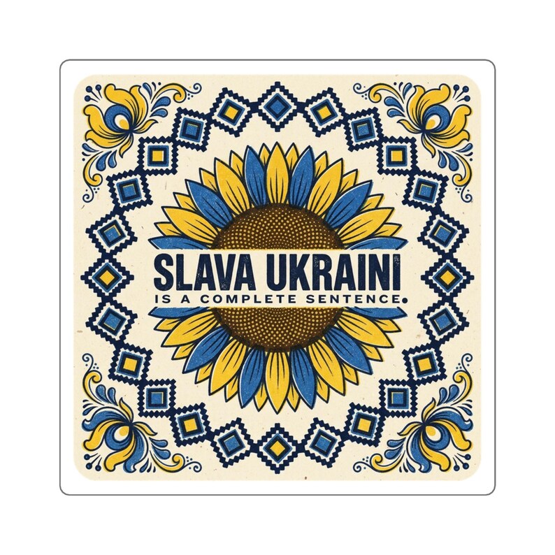 Aufkleber „Slava Ukraini ist ein vollständiger Satz“, Solidaritätsaufkleber Ukraine, Laptop-Aufkleber „Sonnenblume im Volkskunststil“ Bild 2