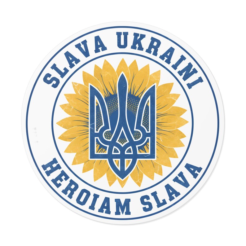 Slava Ukraini sticker, Oekraïense drietand zonnebloem sticker, steunbetuigingssticker voor Oekraïne, Tryzub vinyl sticker voor laptop of waterfles afbeelding 3