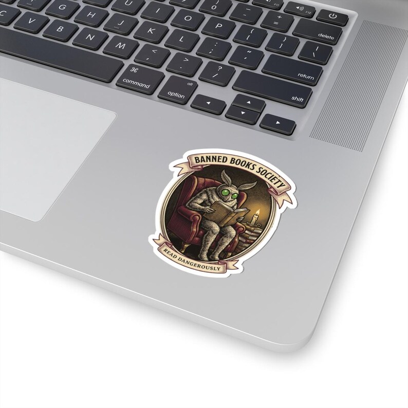 Banned Books Society Sticker | Mothman Dark Academia Cryptid Decal | Bookish Gift for Readers & Librarians image 2