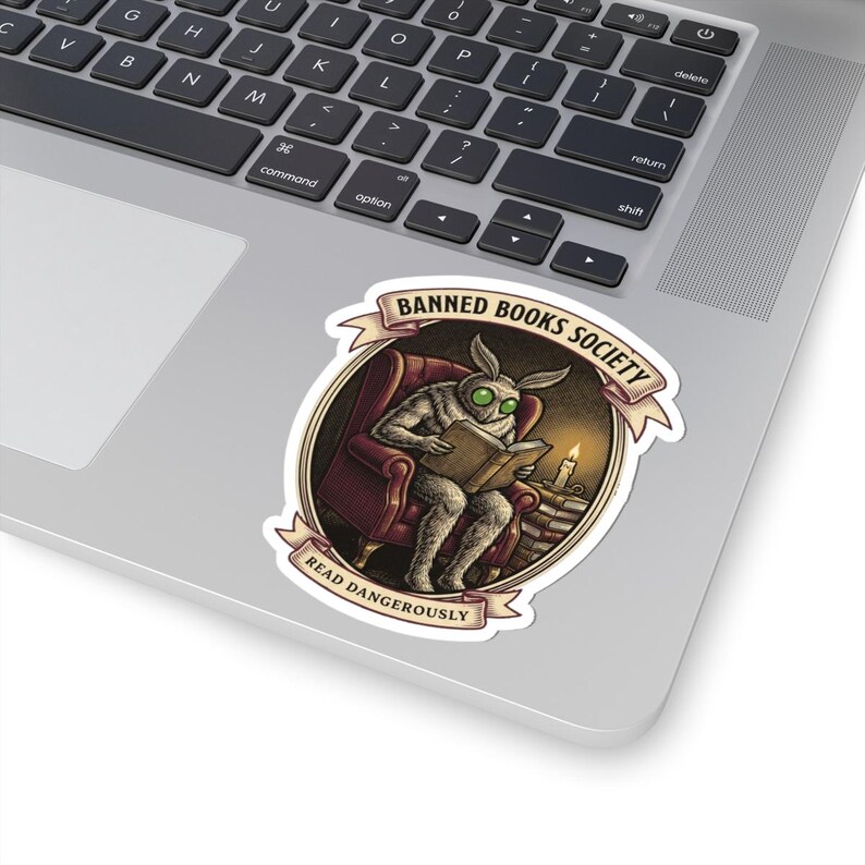 Banned Books Society Sticker | Mothman Dark Academia Cryptid Decal | Bookish Gift for Readers & Librarians image 5
