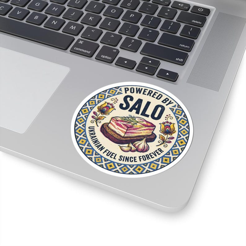 Powered by Salo Sticker, Funny Ukrainian Food Decal, Folk Art Laptop Sticker, Slavic Humor Diaspora Gift image 5