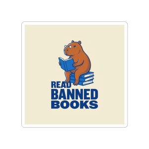 Read Banned Books Sticker | Riso Capybara Bookworm Vinyl Decal | Librarian & Book Lover Gift