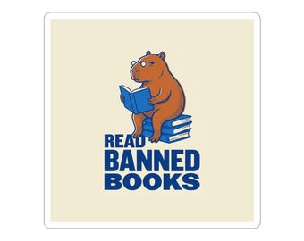 Read Banned Books Sticker | Riso Capybara Bookworm Vinyl Decal | Librarian & Book Lover Gift