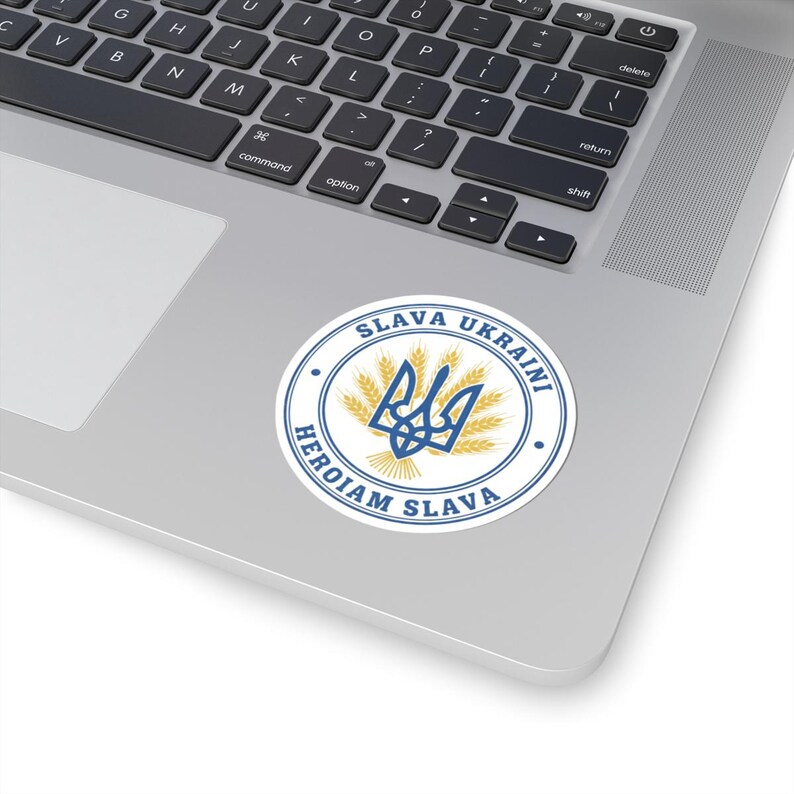 Slava Ukraini Sticker | Ukrainian Trident Tryzub Wheat Vinyl Decal | Heroiam Slava | Stand with Ukraine Gift image 2