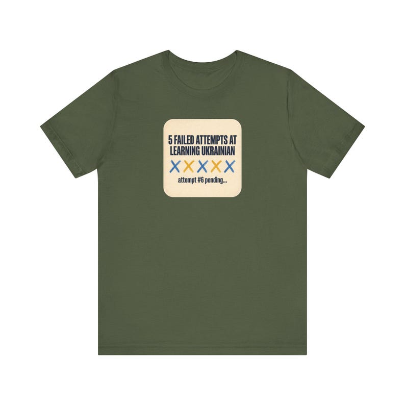 T-Shirt „5 gescheiterte Versuche, Ukrainisch zu lernen“, lustiges T-Shirt für Ukrainischlernende, Geschenk für Liebhaber des ukrainischen Kulturerbes, Unisex-Shirt von Mova Bild 4