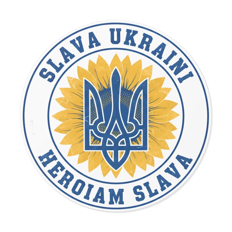Slava Ukraini sticker, Oekraïense drietand zonnebloem sticker, steunbetuigingssticker voor Oekraïne, Tryzub vinyl sticker voor laptop of waterfles afbeelding 2