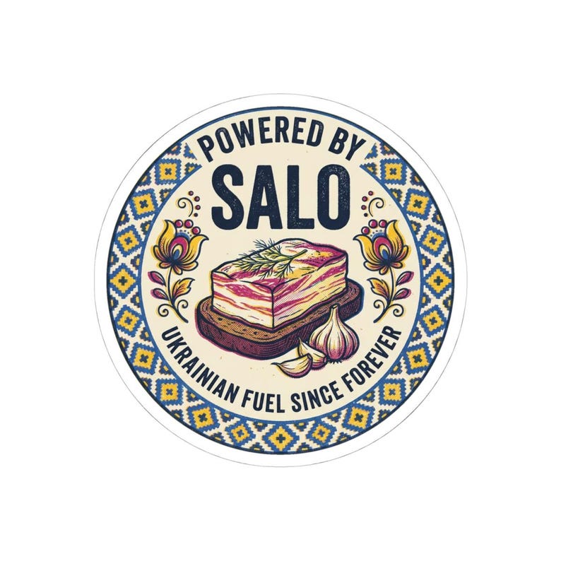 Powered by Salo Sticker, Funny Ukrainian Food Decal, Folk Art Laptop Sticker, Slavic Humor Diaspora Gift image 7