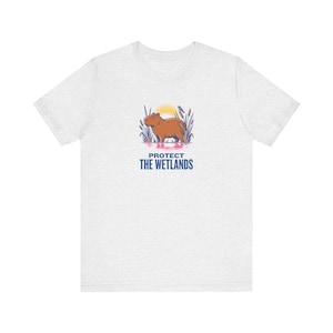 Protect The Wetlands Capybara Tee, Riso Conservation Graphic T-Shirt, Climate Activist Shirt, Wetland Nature Lover Gift image 2
