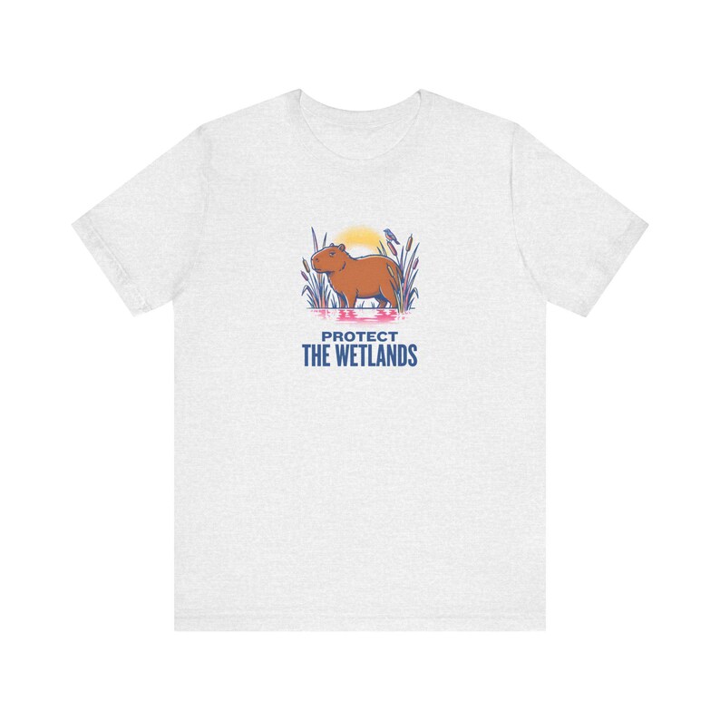 Protect The Wetlands Capybara Tee, Riso Conservation Graphic T-Shirt, Climate Activist Shirt, Wetland Nature Lover Gift image 2