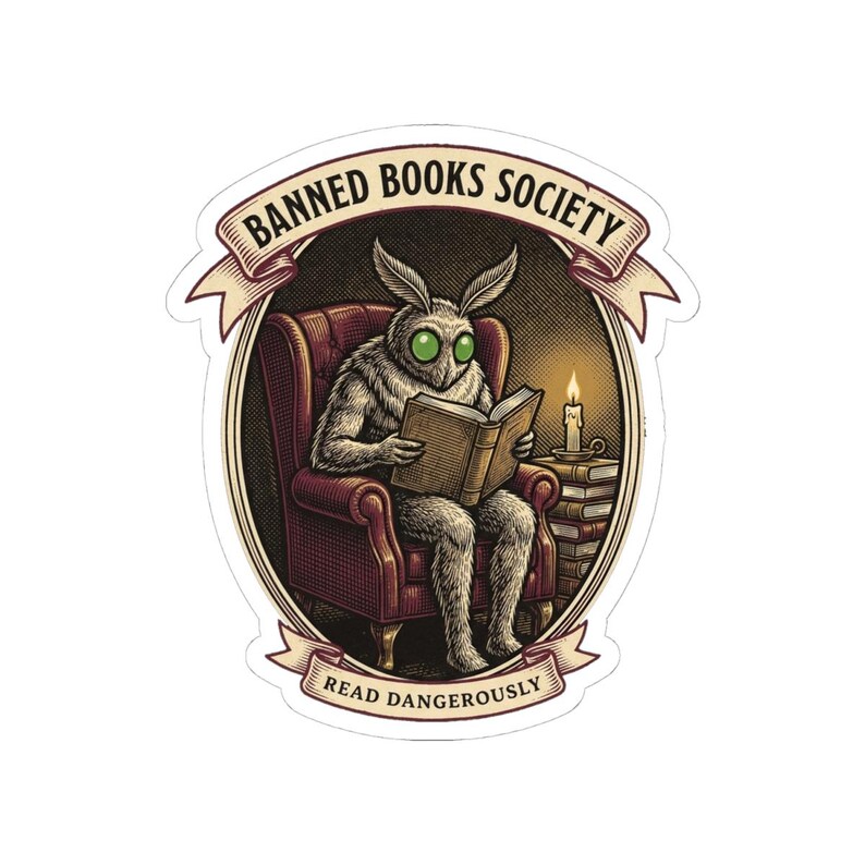Banned Books Society Sticker | Mothman Dark Academia Cryptid Decal | Bookish Gift for Readers & Librarians image 4