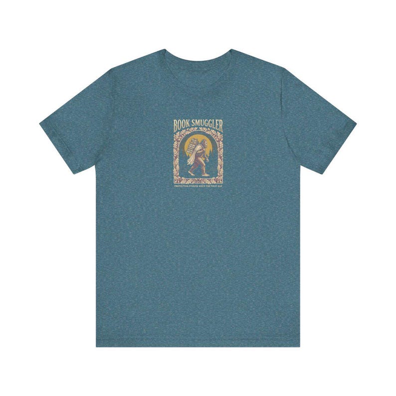 Book Smuggler Bigfoot Tee | Banned Books Shirt | Funny Cryptid Reading Gift | Dark Academia Sasquatch Graphic Tee image 5