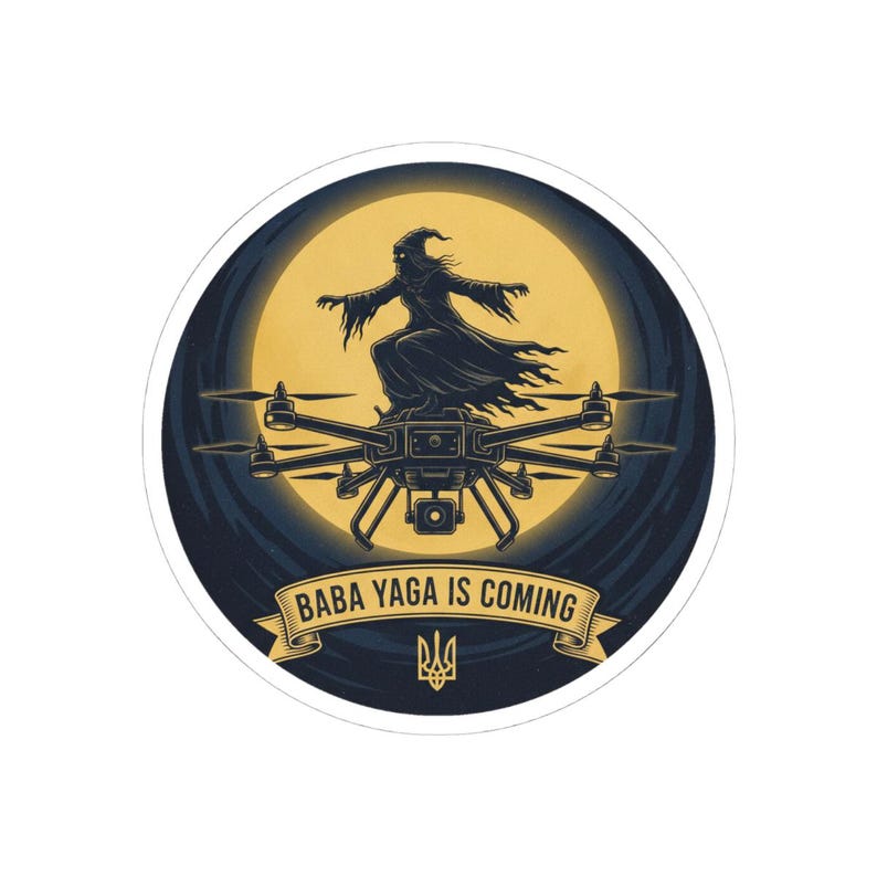 Baba Yaga Is Coming Sticker, Ukrainian Night Bomber Drone Decal, Baba Yaga Drone Folklore Sticker, Stand With Ukraine Laptop Decal image 7