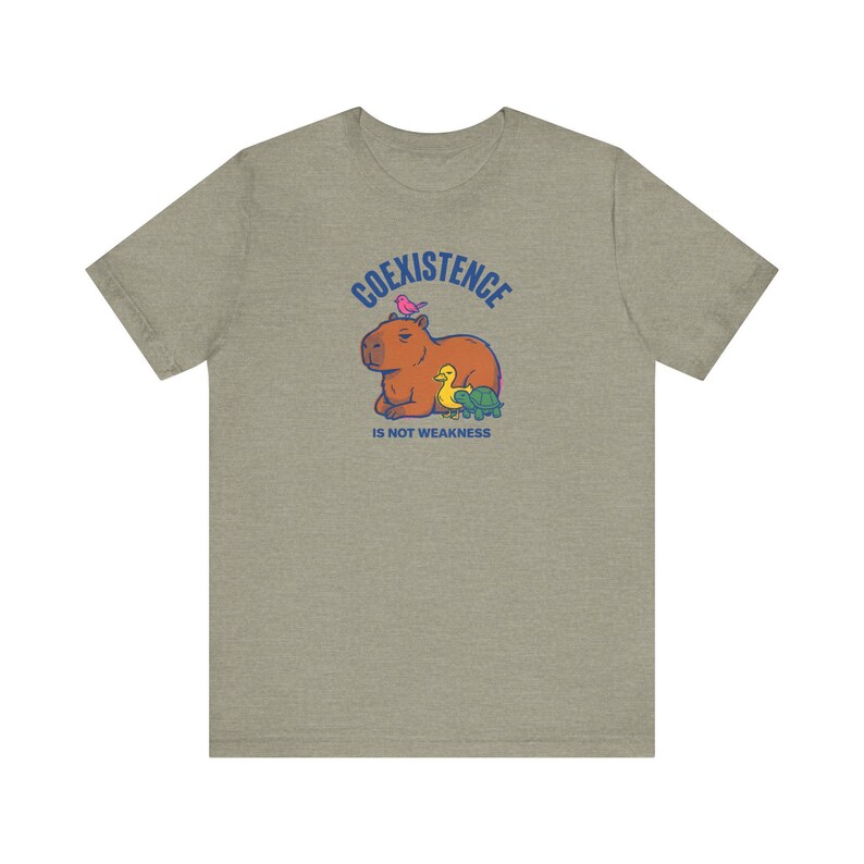 Coexistence Is Not Weakness Capybara Tee, Riso Animal Solidarity Graphic T-Shirt, Calm Resistance Protest Shirt, Kindness Gift image 4