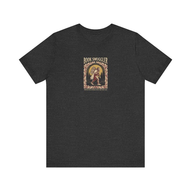 Book Smuggler Bigfoot Tee | Banned Books Shirt | Funny Cryptid Reading Gift | Dark Academia Sasquatch Graphic Tee image 6