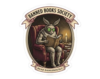 Banned Books Society Sticker | Mothman Dark Academia Cryptid Decal | Bookish Gift for Readers & Librarians