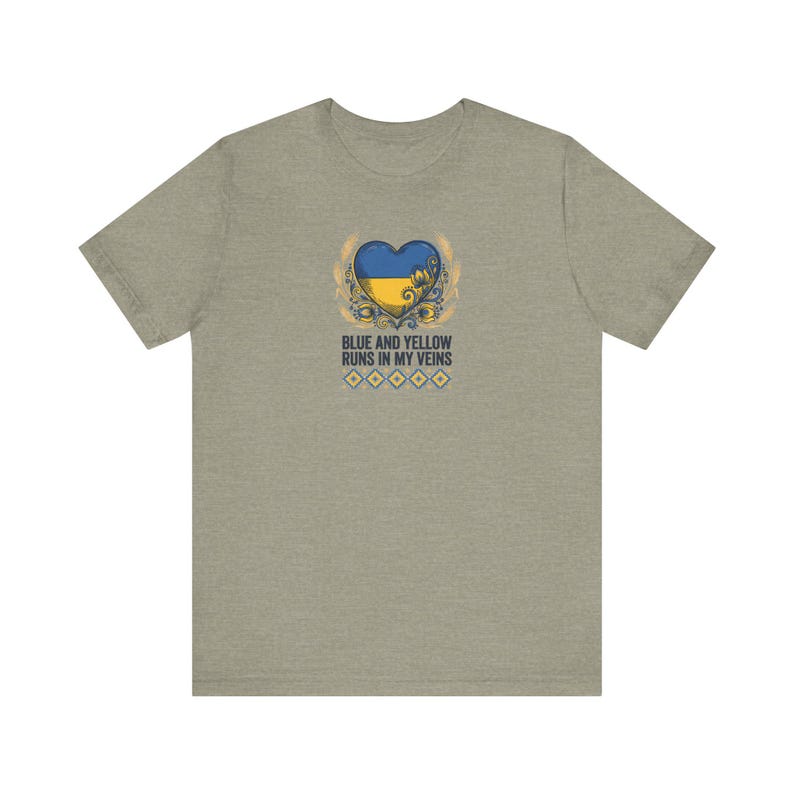 Blue and Yellow Runs in My Veins Shirt, Ukrainian Pride Tee, Folk Art Heart Flag Graphic, Stand With Ukraine Gift image 4