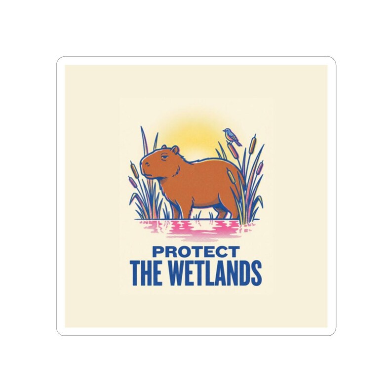 Capybara-Aufkleber | Riso-Naturschutzaufkleber zum Schutz der Feuchtgebiete | Wasserfester Laptop-Aufkleber für Klimaaktivisten Bild 10