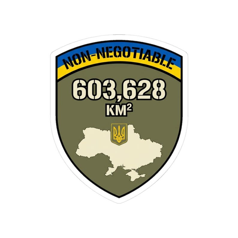 Non-Negotiable Ukraine Sticker, 603,628 KM Map Shield Decal, Stand With Ukraine Crimea is Ukraine Territorial Integrity Laptop Sticker image 1