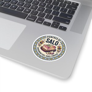 Powered by Salo Sticker, Funny Ukrainian Food Decal, Folk Art Laptop Sticker, Slavic Humor Diaspora Gift image 2