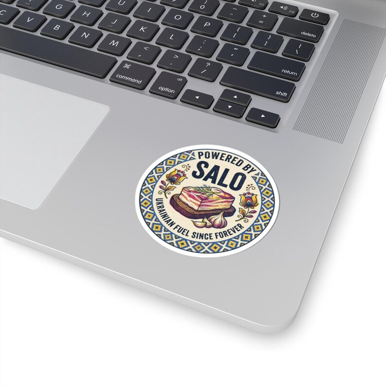 Powered by Salo Sticker, Funny Ukrainian Food Decal, Folk Art Laptop Sticker, Slavic Humor Diaspora Gift image 2