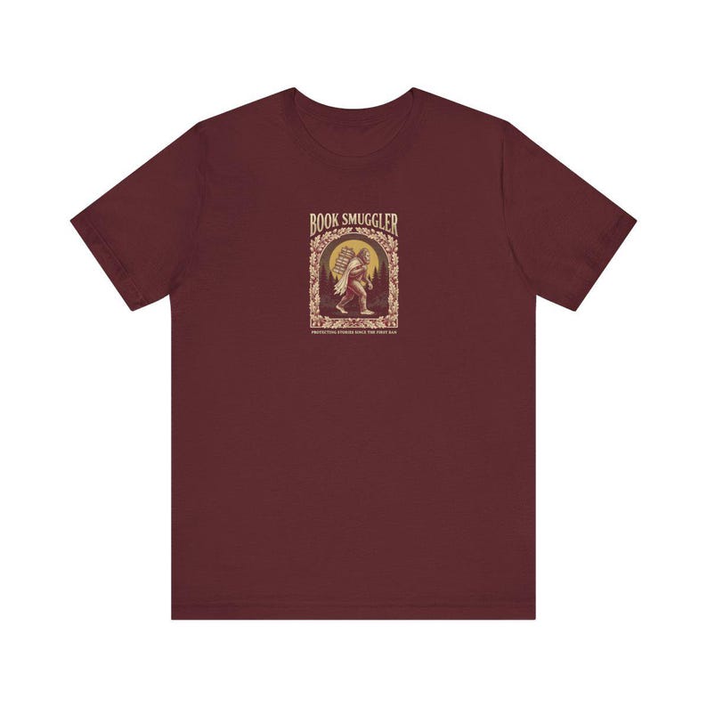 Book Smuggler Bigfoot Tee | Banned Books Shirt | Funny Cryptid Reading Gift | Dark Academia Sasquatch Graphic Tee image 9