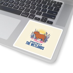 Capybara-Aufkleber | Riso-Naturschutzaufkleber zum Schutz der Feuchtgebiete | Wasserfester Laptop-Aufkleber für Klimaaktivisten Bild 5