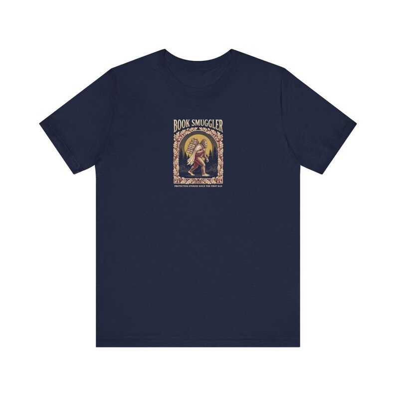Book Smuggler Bigfoot Tee | Banned Books Shirt | Funny Cryptid Reading Gift | Dark Academia Sasquatch Graphic Tee image 7