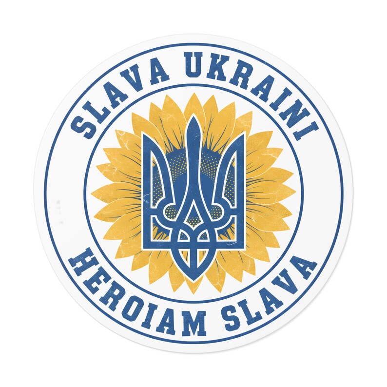 Slava Ukraini sticker, Oekraïense drietand zonnebloem sticker, steunbetuigingssticker voor Oekraïne, Tryzub vinyl sticker voor laptop of waterfles afbeelding 4