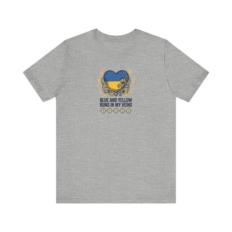 Blue and Yellow Runs in My Veins Shirt, Ukrainian Pride Tee, Folk Art Heart Flag Graphic, Stand With Ukraine Gift image 5