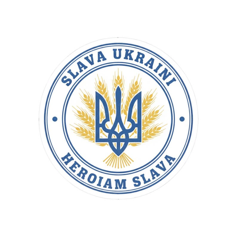 Slava Ukraini Sticker | Ukrainian Trident Tryzub Wheat Vinyl Decal | Heroiam Slava | Stand with Ukraine Gift image 7