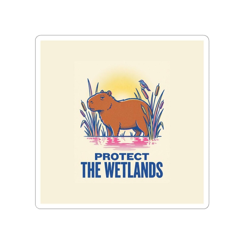 Capybara-Aufkleber | Riso-Naturschutzaufkleber zum Schutz der Feuchtgebiete | Wasserfester Laptop-Aufkleber für Klimaaktivisten Bild 1