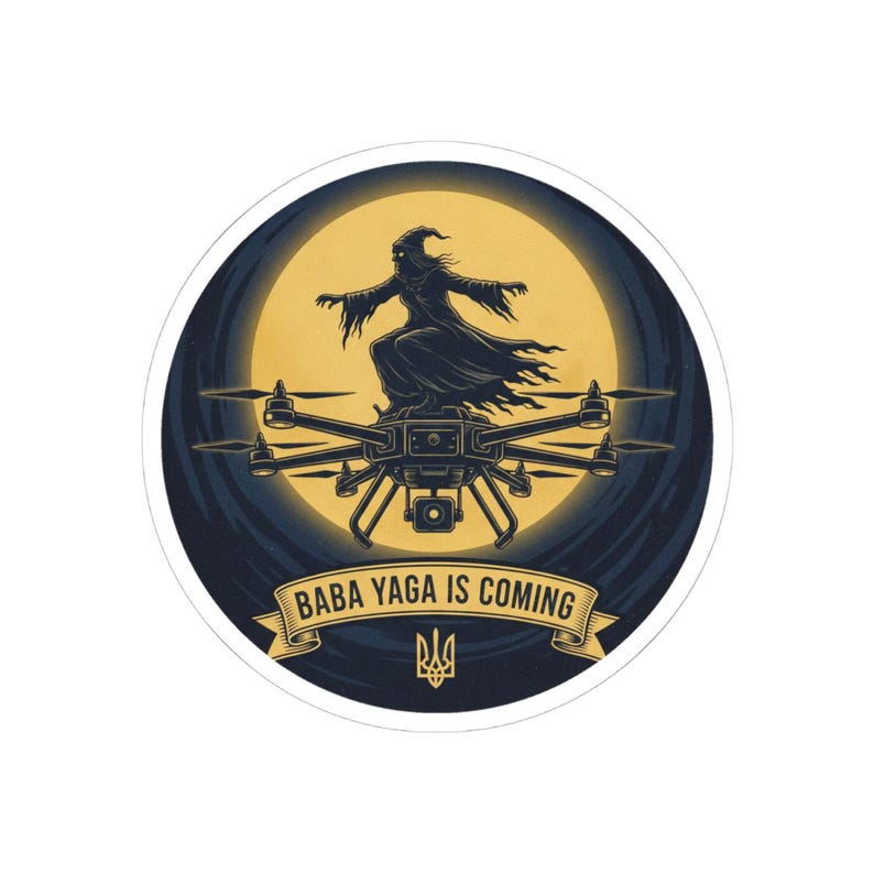 Baba Yaga Is Coming Sticker, Ukrainian Night Bomber Drone Decal, Baba Yaga Drone Folklore Sticker, Stand With Ukraine Laptop Decal image 4