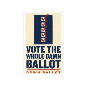 Vote The Whole Damn Ballot Sticker | Down Ballot Voting Decal | Local Election GOTV Vinyl Sticker image 4