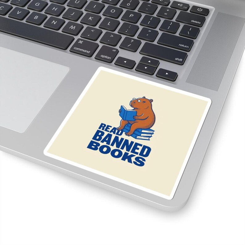Read Banned Books Sticker | Riso Capybara Bookworm Vinyl Decal | Librarian & Book Lover Gift image 5