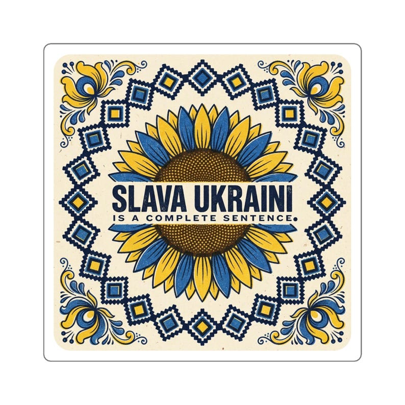 Aufkleber „Slava Ukraini ist ein vollständiger Satz“, Solidaritätsaufkleber Ukraine, Laptop-Aufkleber „Sonnenblume im Volkskunststil“ Bild 4