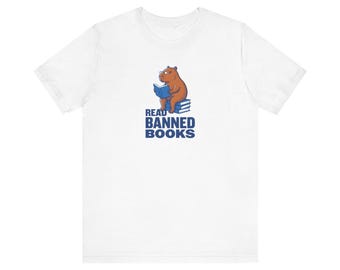 Read Banned Books Capybara Tee, Riso Bookish Graphic T-Shirt, Anti Censorship Librarian Shirt, Freedom To Read Reader Gift
