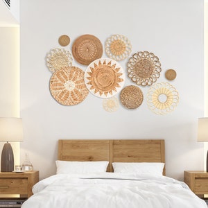 Set mit anpassbaren Wandkörben, Wanddekoration, Boho-Wanddekoration, Rattan-Wandkorb, Korb aus Naturfasern