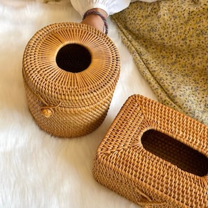 Rattan Tissue Box, Round Rattan Box, Rattan Storage Box, Wicker Box