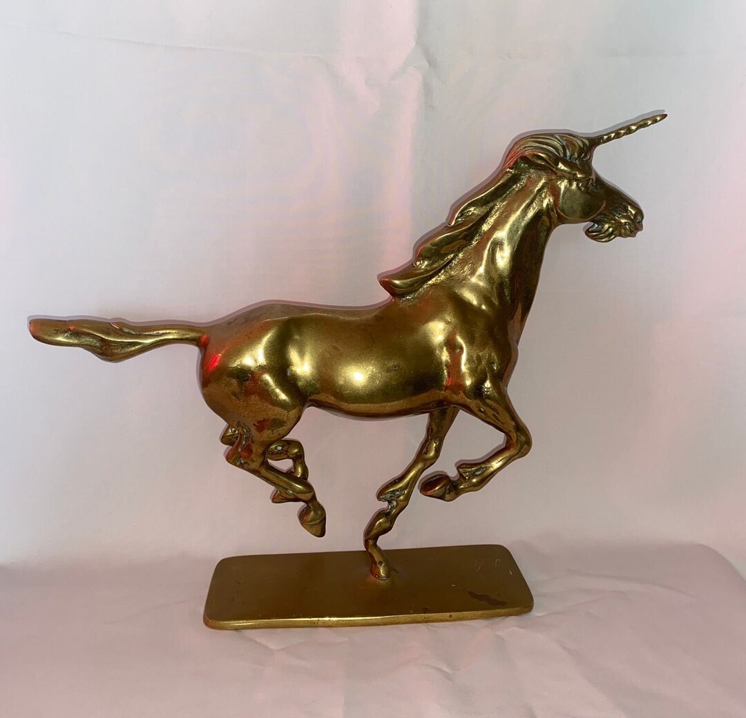 Vintage Solid Brass Unicorn Statue Brass Unicorn Rearing Etsy