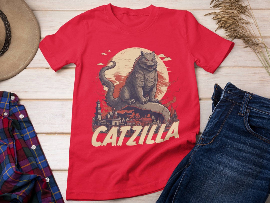 Catzilla T-shirt in 14 Colors | Funny Cat T-shirt | Vintage Catzilla ...